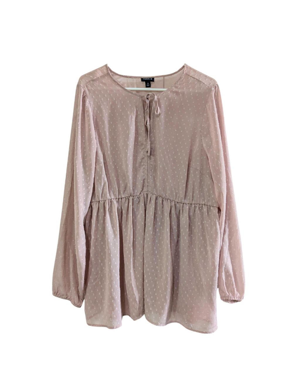 Torrid Women's Sheer Dusty Pink Tunic, 18/20, Peplum Style, Vneck, Long Sleeve